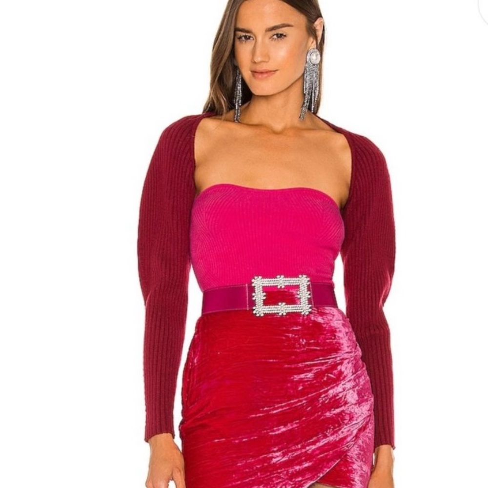 Lovers + Friends Red Ribbed Michelle Knit Shrug Large